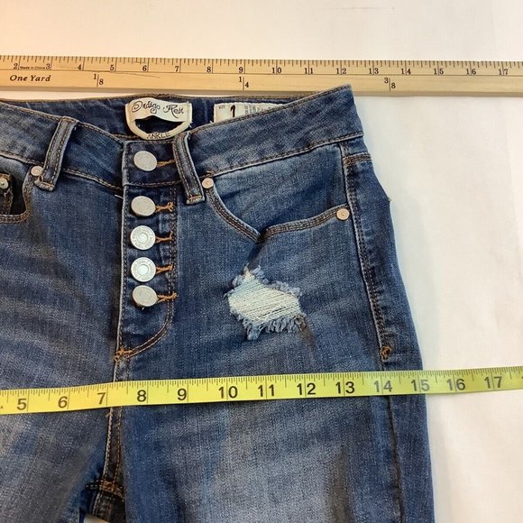 Indigo Rein Jeans Ankle Skinny Button-Fly Blue Mid Rise Stretch Womens Size 1 - Picture 9 of 12